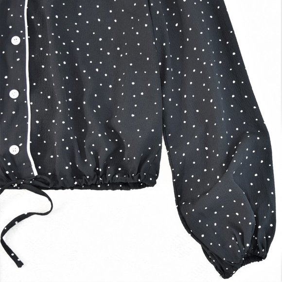 Fanco Lightweight Polka Dot Button Up Drawstring Jacket Blouse Western Black L - Picture 6 of 13